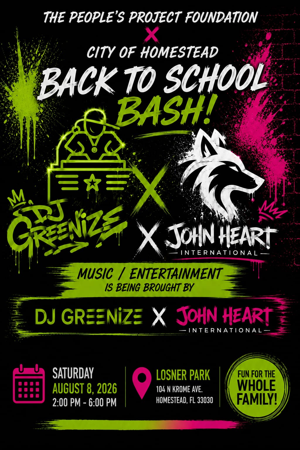 City of Homestead Back to School Bash! Saturday August 8th 2pm-6pm at Losner Park